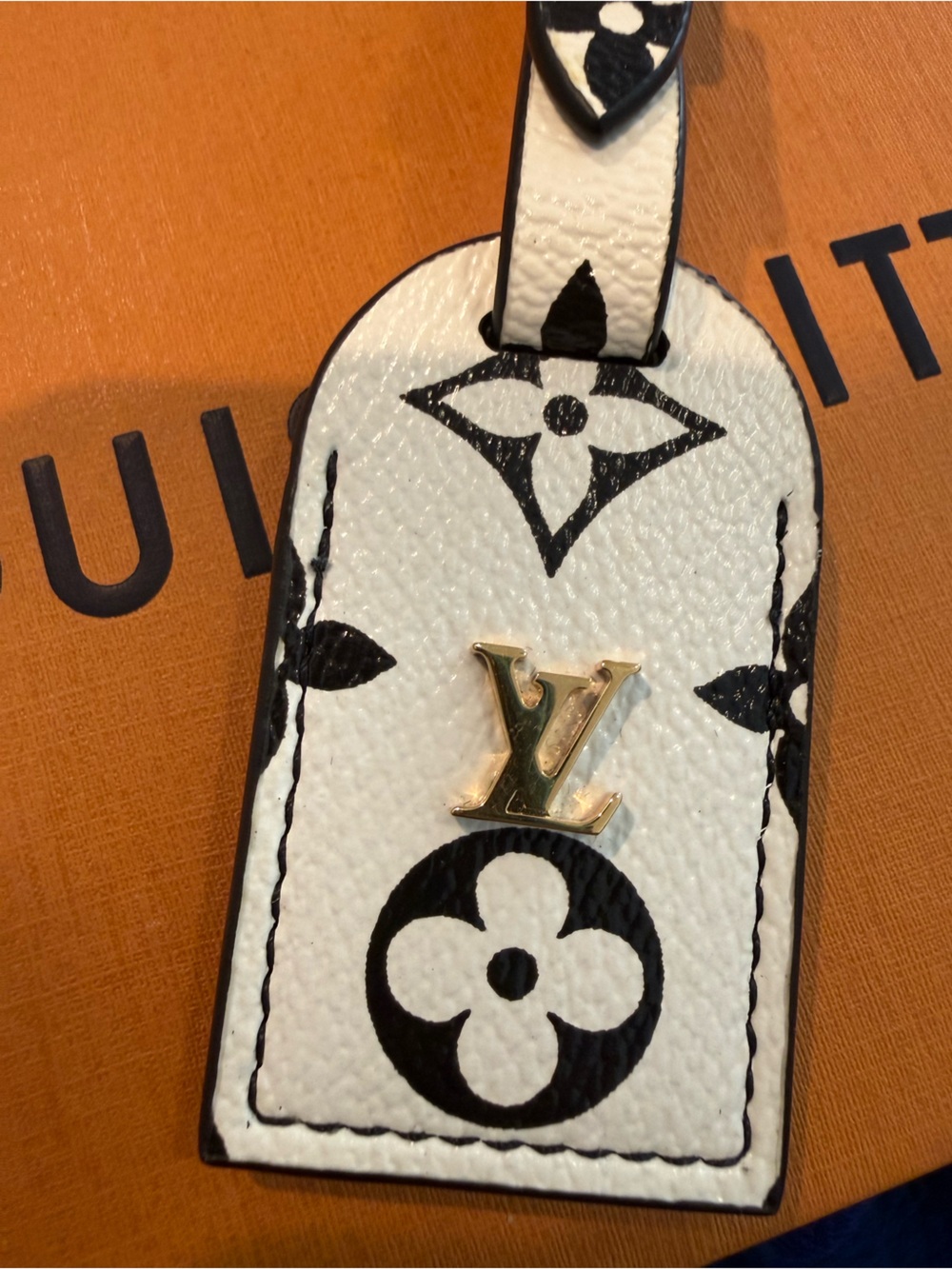 Louis Vuitton White and Black Monogram Leather Bag Charm - Picture 2 of 5